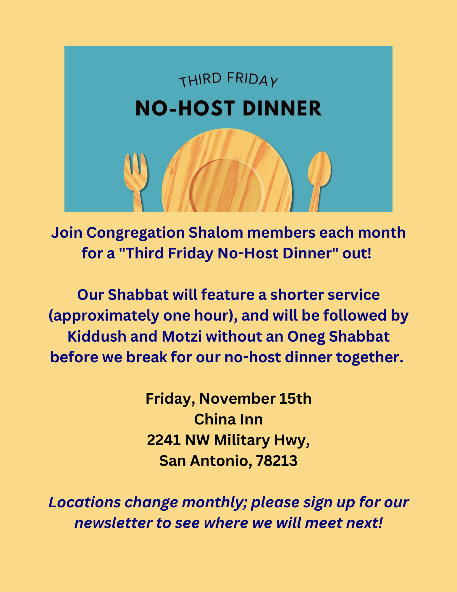 No Host Dinner Flyer